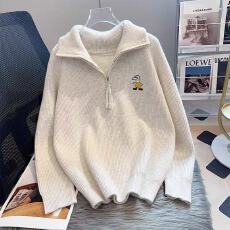 批发韩系翻领<b class='q'>针织</b><b class='q'>开衫</b>女2025春秋新款慵懒风宽松拉链毛衣外套长袖上衣