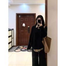 批发韩系学院风v领套头黑色毛衣女款2025新款秋季慵懒风宽松针织上衣