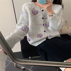 批发气质甜美温柔减龄宽松针织开衫2025冬季<b class='q'>外套</b>立体花朵毛衣<b class='q'>大码</b>新款