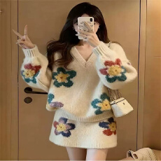 秋装搭配一整套独特时尚高级感超好看慵懒软糯毛衣半裙两件套