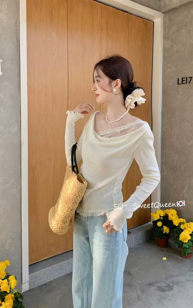핑크색 작은 이슬 향기로운 어깨 흔들다 칼라 페이크 레이어드 티셔츠 기본 셔츠 여성 이른 봄 싱글 착용 슈퍼 잘 생긴 Chic 작은 셔츠 맨위