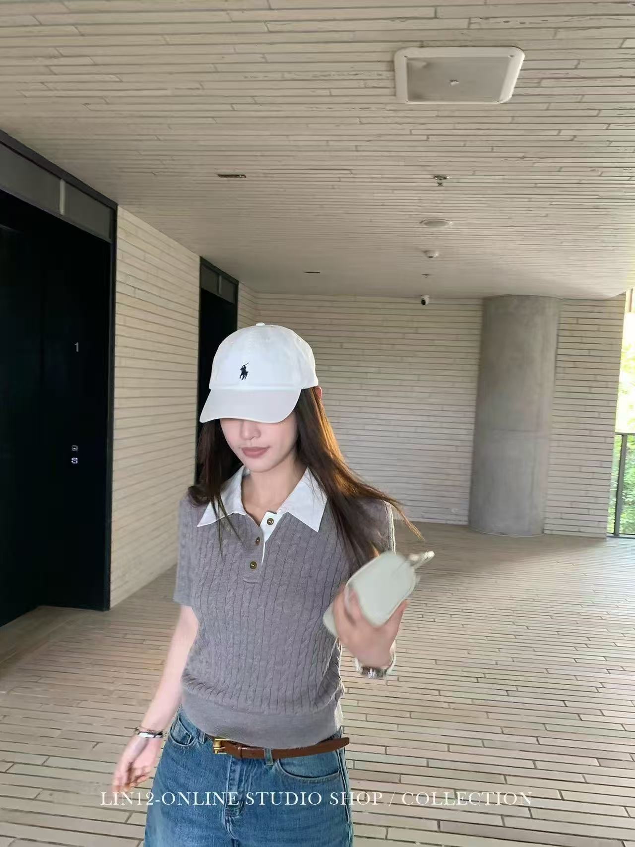 레트로 POLO 칼라 꽈배기 반팔 양모 니트 스웨터 오래된 돈 긍정적 인 어깨 몸매 가꾸기 맨위