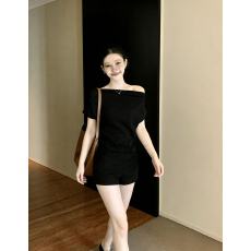 批发甜飒风纯欲性感一字肩短袖T恤女夏装宽松百搭韩版褶皱半袖上衣服