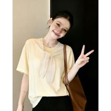 批发假两件蕾丝披肩拼接短袖白色T恤女2026夏季新款时尚洋气减龄上衣