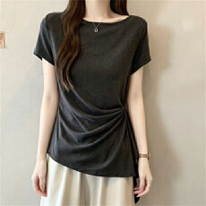 批发<b class='q'>大码</b><b class='q'>女装</b>不规则正肩短袖T恤女夏季微胖MM收腰显瘦独特超好看上衣