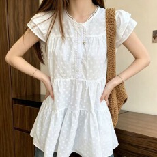 批发大码胖MM法式白色蕾丝拼接连衣裙女夏季新款设计感小众宽松短裙子