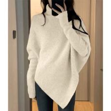 批发高领不规则小众设计感毛衣女秋冬<b class='q'>韩版</b>宽松慵懒风软糯针织上衣加厚