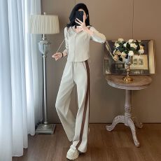 批发高级感休闲运动服套装女春秋季气质修身开衫连帽卫衣阔腿<b class='q'>裤</b><b class='q'>两件套</b>