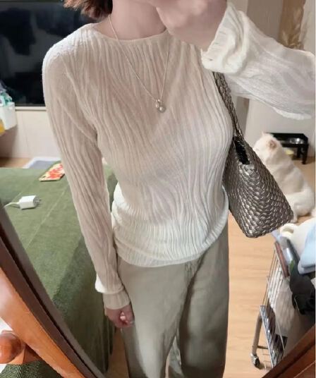 한 부서 익스트림 제인 물결 무늬 보트넥 양모 맨위 여성 가을 몸매 가꾸기 슬림해 보이는 긴팔 다용도 고급 센스 만나는