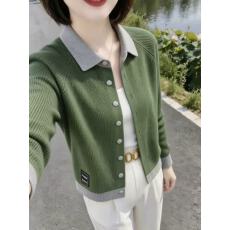 批发翻领羊毛衫毛衣外套女<b class='q'>长袖</b>2026春秋新款短款开衫上衣拼色毛针织衫