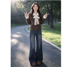 批发咖色翻领假两件毛衣<b class='q'>女</b>秋冬2026冬季<b class='q'>新款</b>加厚针织开衫<b class='q'>外套</b>短款上衣