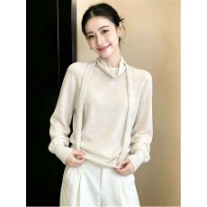 批发高级感气质系带长袖针织衫女秋冬新款设计感宽松显瘦花边别致上衣