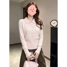 批发学院风polo衫甜美小众设计感针织内搭上衣2026秋冬长袖打底毛衣女