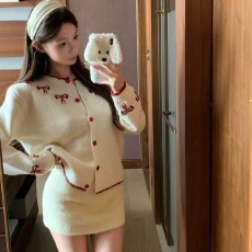 批发慵懒风提花蝴蝶结毛衣2026女秋季大码胖mm显瘦遮肉洋气复古针织衫