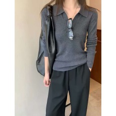 批发轻熟高知老钱风polo领针织衫女秋冬高级感修身显瘦打底衫内搭上衣