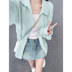 批发韩系简约蓝色条纹<b class='q'>衬衫</b>女叠穿单穿<b class='q'>衬衣</b>外穿遮肉显瘦小众长袖上衣服