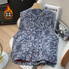 批发实拍 冬季新款亚麻加棉盘扣马甲<b class='q'>背心</b>女宽松复古文艺叠穿坎肩外搭