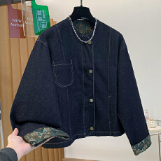 批发实拍 复古双面印花牛仔外套女<b class='q'>春</b>款宽松休闲拉链夹克上衣