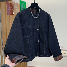 批发实拍 复古双面印花牛仔外套女<b class='q'>春</b>款宽松休闲拉链夹克上衣