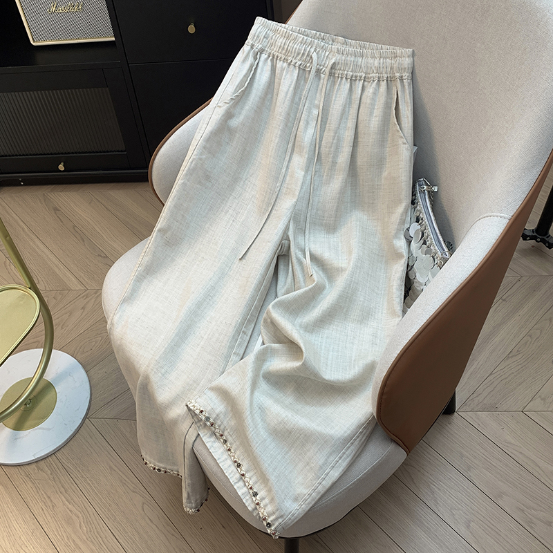 실사 구슬 자수 패치워크 아마 와이드 레깅스 바지 여름 새로운 루즈핏 다용도 스트레이트 캐주얼 바지