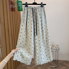 批发实拍 双抽绳波点亚麻<b class='q'>阔腿裤</b>女夏季新款宽松显瘦木耳边直筒休闲<b class='q'>裤</b>