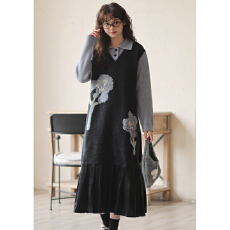 批发不低于129【实拍】秋冬季复古polo领假两件针织<b class='q'>连衣裙</b>