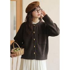 批发不低于96【实拍】秋冬圆领百搭慵懒宽松针织毛衣外套