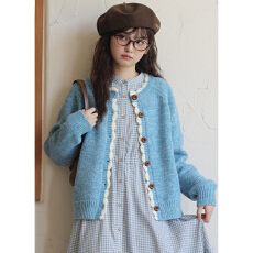 批发不低于92【实拍】日系甜美百搭花边圆领软糯毛衣外套