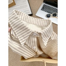 批发实拍复古学院感<b class='q'>条纹</b>灯芯绒小众打底衬衫春季新款显瘦宽松长袖衬衣