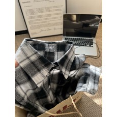 批发实拍磨毛衬衫春季宽松慵懒黑白格子衬衣休闲百搭复古简约<b class='q'>韩版</b>时尚