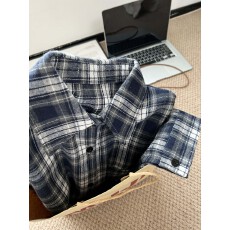 批发实拍藏青复古格纹<b class='q'>衬衫</b>女宽松慵懒风女装上衣2026新款韩版格子<b class='q'>外套</b>