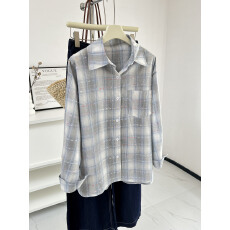 批发格纹<b class='q'>衬衫女</b>夏季薄款2026韩系设计感宽松衬衣复古长袖防晒上衣