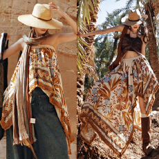 批发花漫金枝 异域风印花两穿<b class='q'>不规则</b>流苏抹胸上衣/<b class='q'>半身裙</b>度假旅游风女