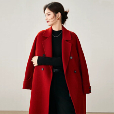批发红色毛呢大衣女中长款本命年秋冬2025年新款高端西装领呢子<b class='q'>外套</b>