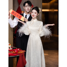 批发香槟色新中式旗袍敬酒服加绒加厚订婚结婚礼服裙女高级感回门婚礼