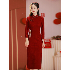 批发旗袍<b class='q'>敬酒</b>服2025年秋冬季酒红色结婚中式改良订婚<b class='q'>礼服</b>