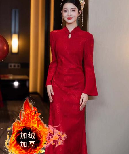새로운 중식 치파오 개선 토스트 서비스 2025 새로운 신부 결혼 예복 인어 꼬리 참여 뒷문 서비스 신부 여성