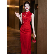 批发新中式晨袍敬酒服新娘结婚旗袍高级感酒红色订婚礼服<b class='q'>连衣裙</b>回门女