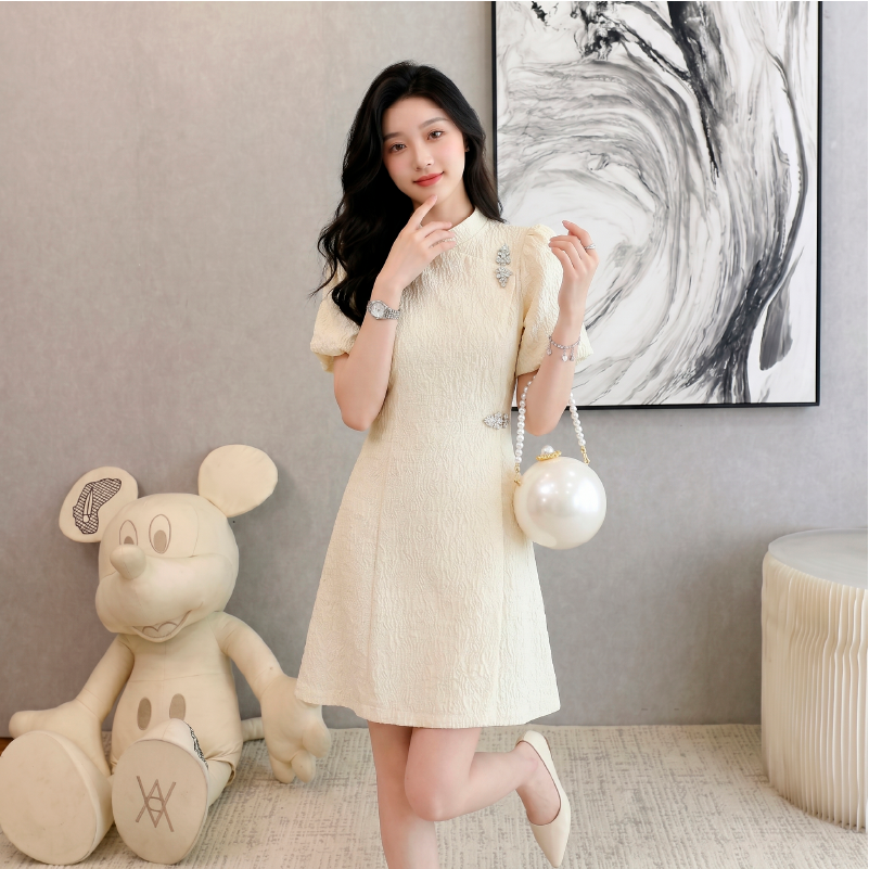 실사 프랑스식 향상된 버전 치파오 드레스 여름 새로운 작은 키 문예 디자인 센스 소녀 품격 드레스