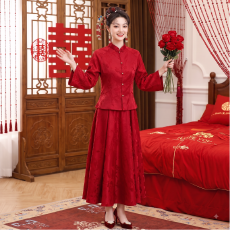 批发新中式新娘敬酒服套装2026新款回门唐装领证登记红色订婚礼服裙女