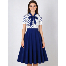 批发2026<b class='q'>欧美</b>跨境女装50S复古赫本风蝴蝶结波点短袖<b class='q'>连衣裙</b>大裙摆