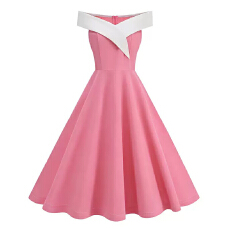 批发2026年春夏赫本风复古连衣<b class='q'>裙</b>跨境女装一字肩无袖撞色<b class='q'>小礼服</b>大摆<b class='q'>裙</b>