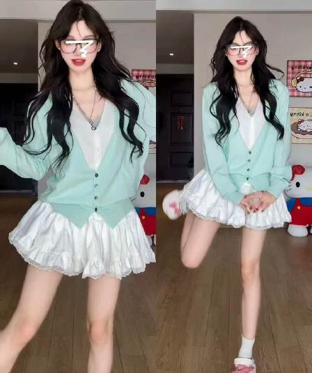 이른 봄 페이크 레이어드 니트 스웨터 세트 여성 2026 새로운 프랑스식 품격 작은 키 반신 드레스 아이들 여름