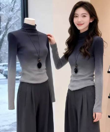 블랙 회색 배색 그라데이션 몸매 가꾸기 인사이드 가져 가라. 긴팔 티셔츠 여성 2026 봄 드레스 한 부서 자이언트 잘 생긴 한 부서 아름다운 맨위