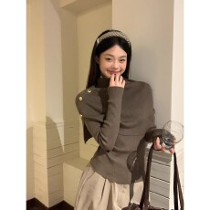 批发<b class='q'>高领</b>毛衣女秋冬新款修身针织衫围脖披肩两件套装高级感<b class='q'>打底衫</b>上衣