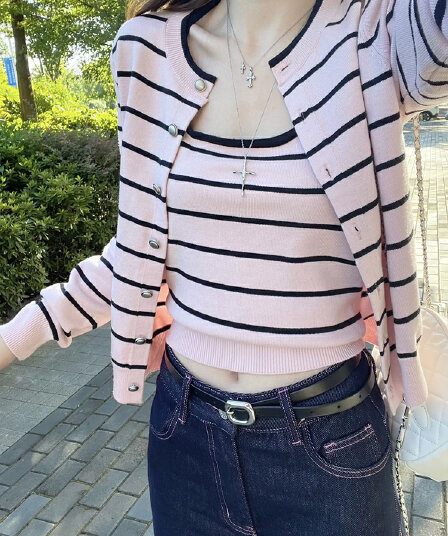 가을 겨울 한국 스타일 디자인 센스 행침 목 캐미솔 스택 착용 니트 오픈 가디건 달콤한 핫걸 쇼트 스타일 맨위