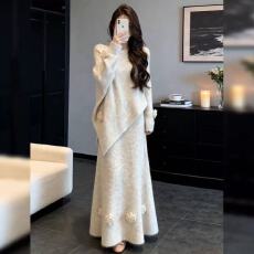 批发2026法式温柔风立体花朵针织套装女<b class='q'>春</b>季氛围感气质毛衣两件套