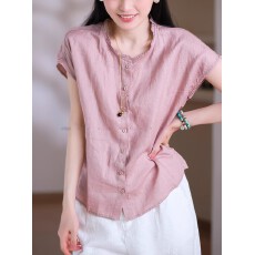 批发非实拍2026夏季新款文艺百搭木耳边领口短袖衬衫<b class='q'>上衣</b>女