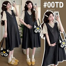 批发孕妇外穿简约<b class='q'>百搭</b>薄款牛仔背带裙套装