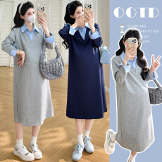 批发实拍现现2026春季新品孕妇<b class='q'>百搭</b>外穿时尚拼接显瘦假两件连衣裙